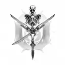 Skeleton warrior wielding a flaming sword tattoo design idea