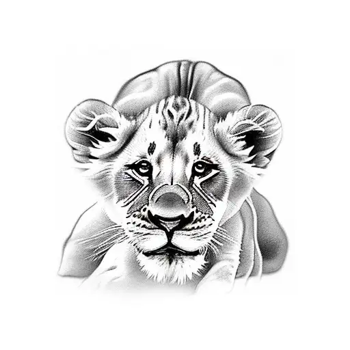 3 lion cubs with mom and dad watching over tattoo design idea