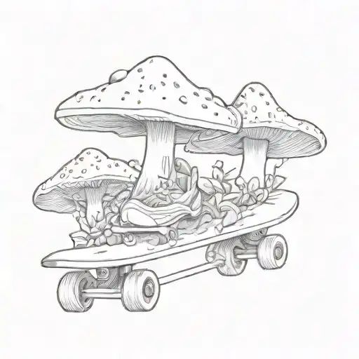 skate and mushrooms growing slowly tattoo design idea