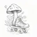 skate and mushrooms growing slowly tattoo design idea