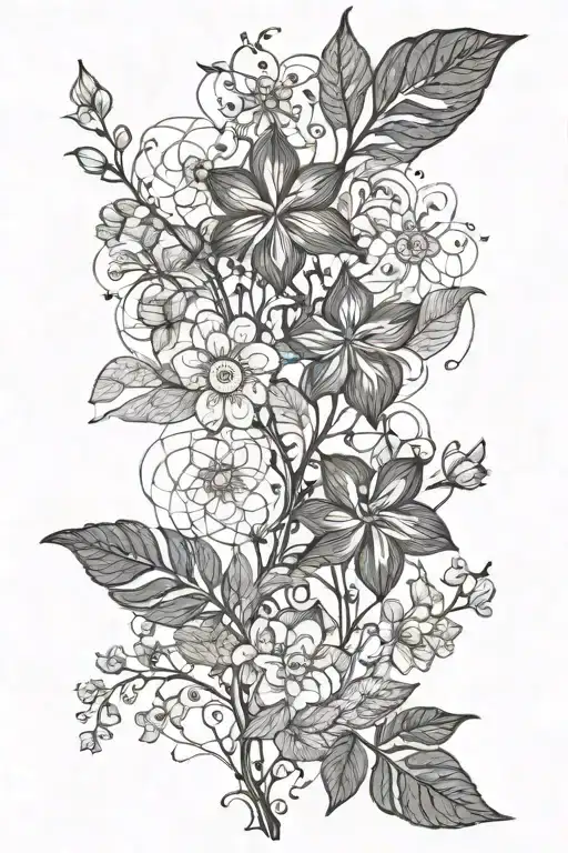 botanical vine and tiny flowers from pinky to arm tattoo design idea
