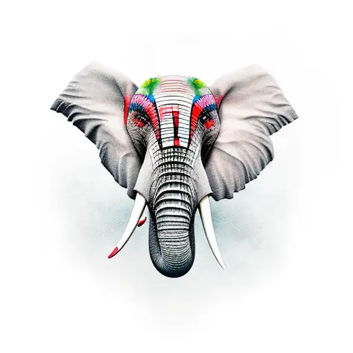 angry elephant head. blood horn tattoo design idea