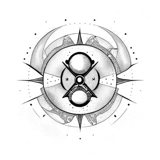 Moon with sun with astronaut with compass tattoo design idea