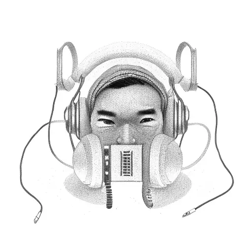 Man with green headphones and a black hoodie, Twitch Streamer / Gamer Ludwig, Twitch Streamer, Andrew Thomas Huang, 1024 tattoo design idea