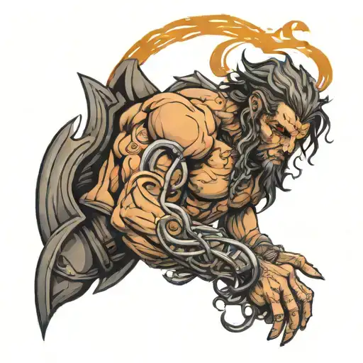 chained prometheus, fire, mythology tattoo design idea