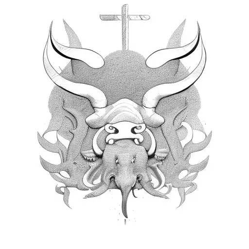 ox that demonstrates strength, perseverence and controlled aggression in oriental inkbrush style tattoo design idea