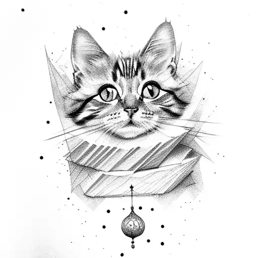 A stack of books with shimmering covers and a cat perched on top tattoo design idea