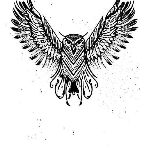 Eurasian eagle owl with wings open upwards tattoo design idea