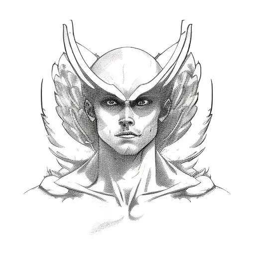 3 images of a man evolving into a half angel half devil  tattoo design idea