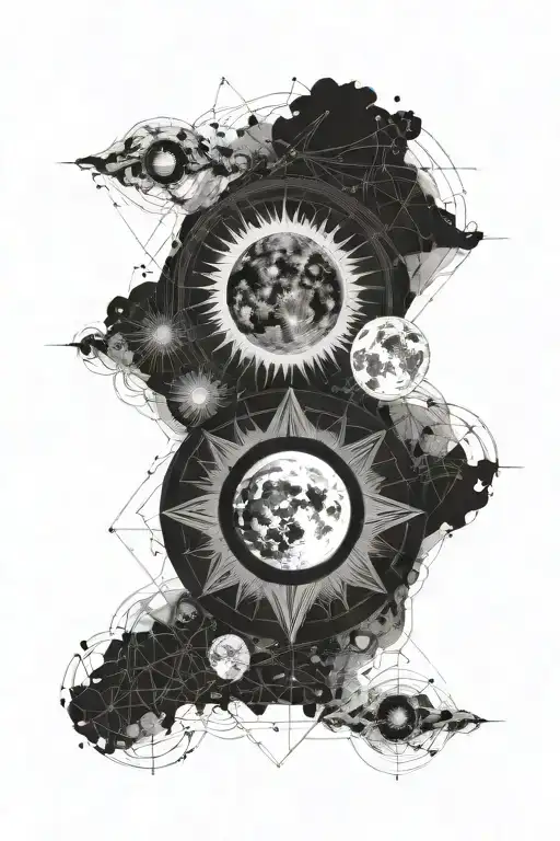 eclipse merging, super detailed realisic full moon in center tattoo design idea