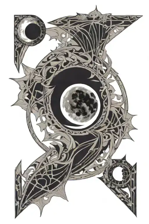 eclipse merging, realisic full moon in center, without background tattoo design idea