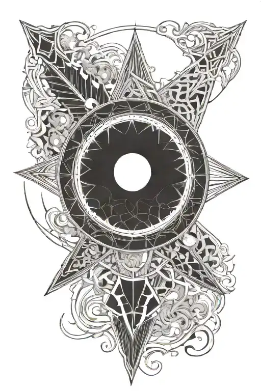 eclipse merging a burning sun, super detailed realisic full moon in center, no background, clean outline, minimal tattoo design idea