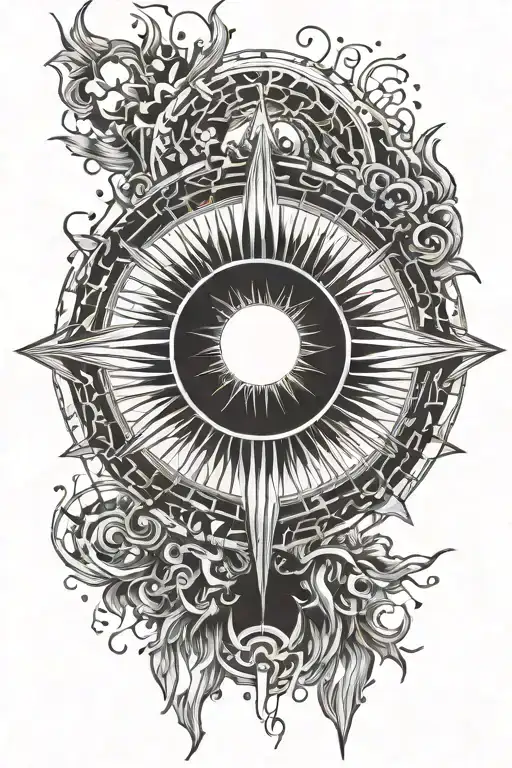 eclipse merging a burning sun, super detailed realisic full moon in center, no background, clean outline, minimal tattoo design idea