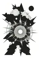 eclipse merging a burning sun, super detailed realisic full moon in center, no background, clean outline, minimal tattoo design idea