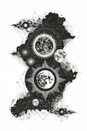 eclipse merging, super detailed realisic full moon in center tattoo design idea