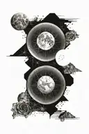 eclipse merging, super detailed realisic full moon in center tattoo design idea