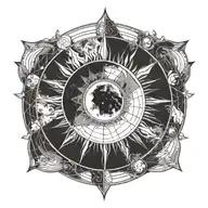 eclipse merging a burning sun, super detailed realisic full moon in center, clean outline, minimal tattoo design idea