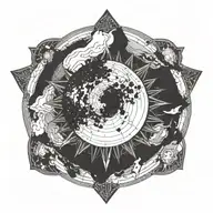 eclipse merging a burning sun, super detailed realisic full moon in center, clean outline, minimal tattoo design idea