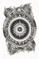 eclipse merging a burning sun, super detailed realisic full moon in center, no background, clean outline, minimal tattoo design idea