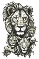 lion lioness and 2 cubs face only tattoo design idea