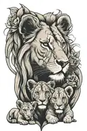 lion lioness and 2 cubs face only tattoo design idea
