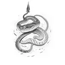 a snake wrapped around a dagger and the text written in the dagger: never fade away tattoo design idea