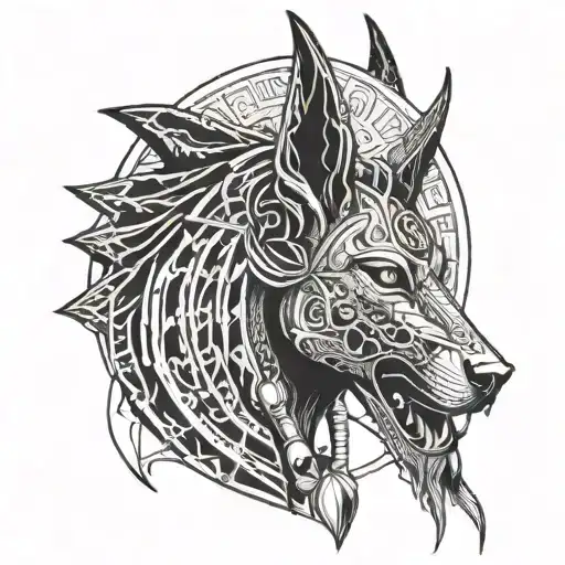 ancient Egyptian sleeve tattoo featuring anubis and a pharo tattoo design idea