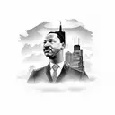 A black-grey portrait of BackBlockDoloShon 045, with the Chicago skyline and Martin Luther King Drive in the background tattoo design idea