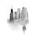 A black-grey portrait of BackBlockDoloShon 045, with the Chicago skyline and Martin Luther King Drive in the background tattoo design idea