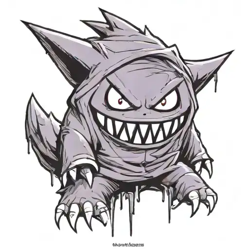 funny gengar with hoodie black and white tattoo design idea
