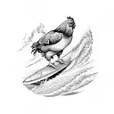 chicken joe surfing a wave tattoo design idea