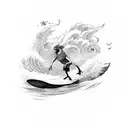 chicken joe surfing a wave tattoo design idea