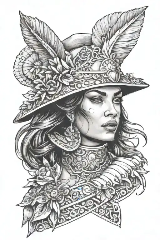 exotic woman conquistador facial image tattoo design idea