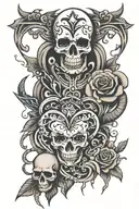 tribal, sancrum and skull broken hearts tattoo design idea