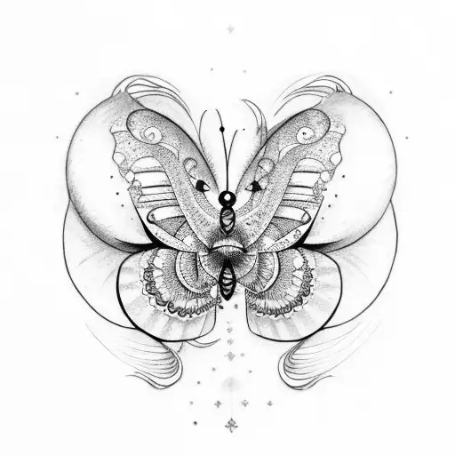 butterfly, flower, Turkish eye and moon tattoo design idea