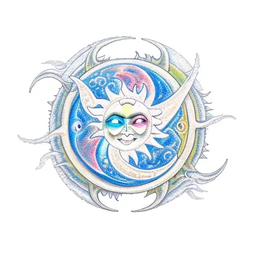 A unique design of a sun and moon merging together, forming a celestial dragon tattoo design idea