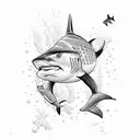 scuba diving, ski, windsurf, shark tattoo design idea