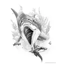 scuba diving, ski, windsurf, shark tattoo design idea