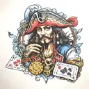 poker and jack sparrow tattoo design idea