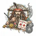 poker and jack sparrow tattoo design idea