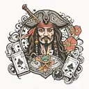poker and jack sparrow tattoo design idea