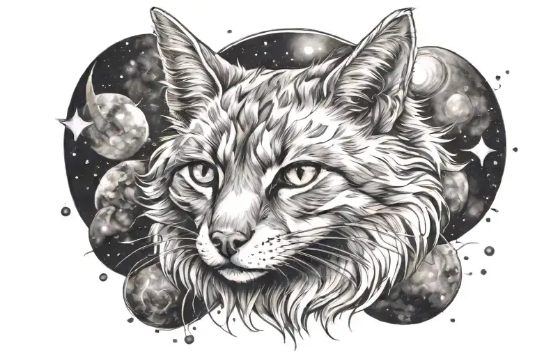 cat, Outer space, fox pions tattoo design idea