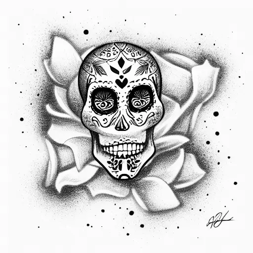 Day of the dead inspired sugar skulls, smile now cry later drama masks tattoo design idea