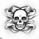 sugar skulls in the stlye of smile now cry later drama masks. realism. detailed tattoo design idea