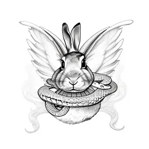 magical rabbit with wings and snake around the rabbit's neck tattoo design idea