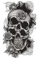 broken skull inside roses tattoo design idea