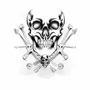 pirate skeleton playing guitar tattoo design idea