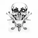 pirate skeleton playing guitar tattoo design idea