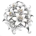 Star gazer lily smokey clouds surrounding it with viens and skulls  tattoo design idea