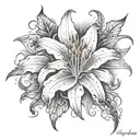Star gazer lily smokey clouds surrounding it with viens and skulls  tattoo design idea